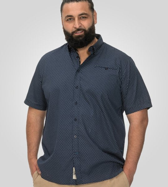 NORWICH-D555 S/S Micro Ao Print Shirt With Hidden Button Down Collar & Pocket