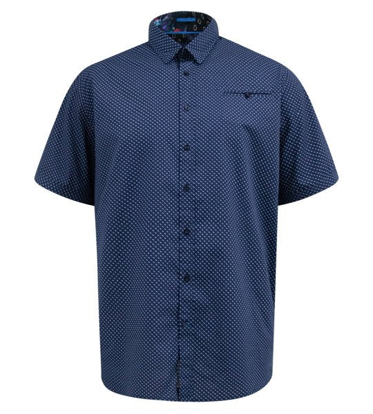 NORWICH-D555 S/S Micro Ao Print Shirt With Hidden Button Down Collar & Pocket