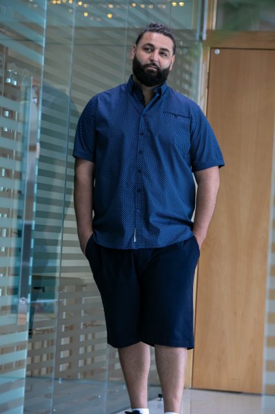 NORWICH-D555 S/S Micro Ao Print Shirt With Hidden Button Down Collar & Pocket