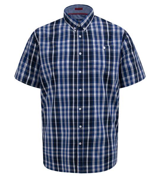 WALSALL-D555 Navy Check Button Down Collar S/S Shirt With Pocket