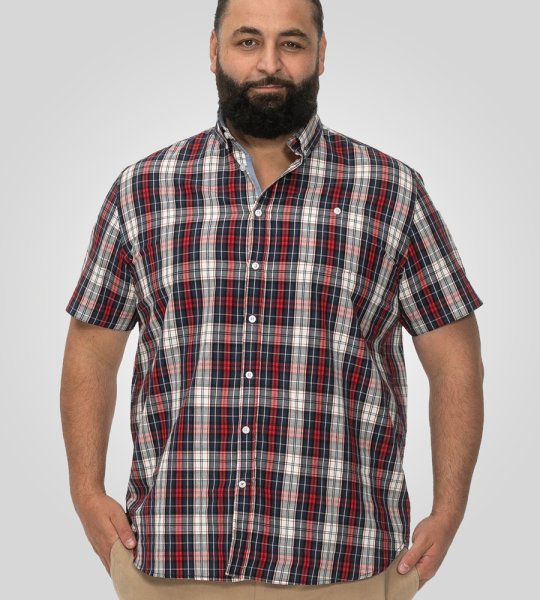 SHIELDS-D555 Red Check Button Down Collar S/S Shirt With Pocket