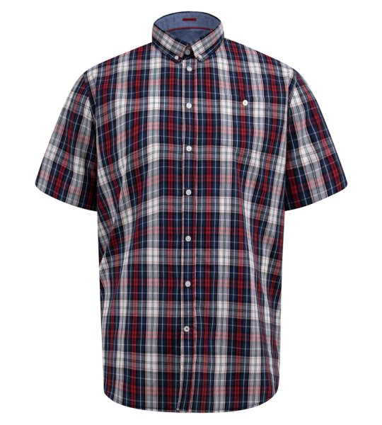 SHIELDS-D555 Red Check Button Down Collar S/S Shirt With Pocket