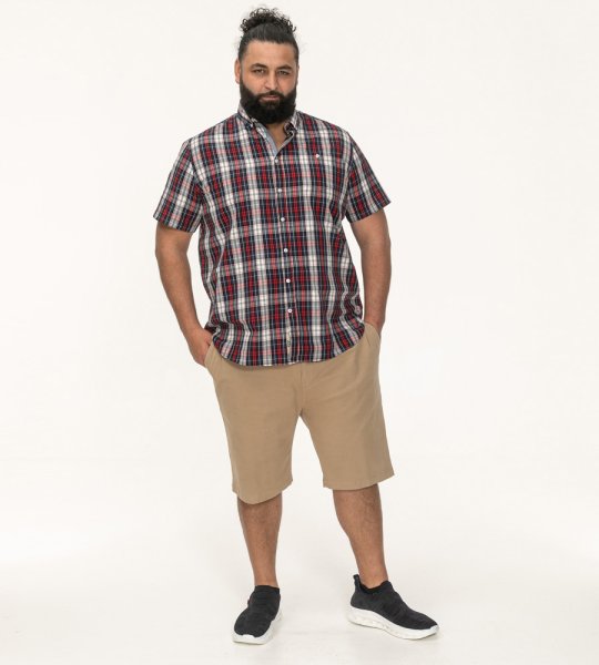 SHIELDS-D555 Red Check Button Down Collar S/S Shirt With Pocket