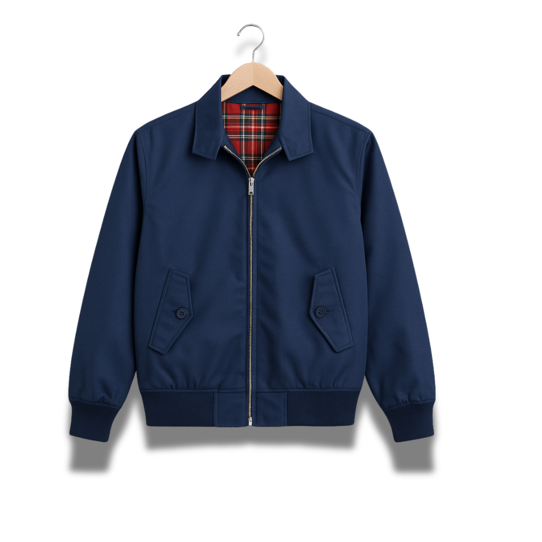 Men’s Classic Harrington Jacket – Tartan Lining, Lightweight Casual Outerwear