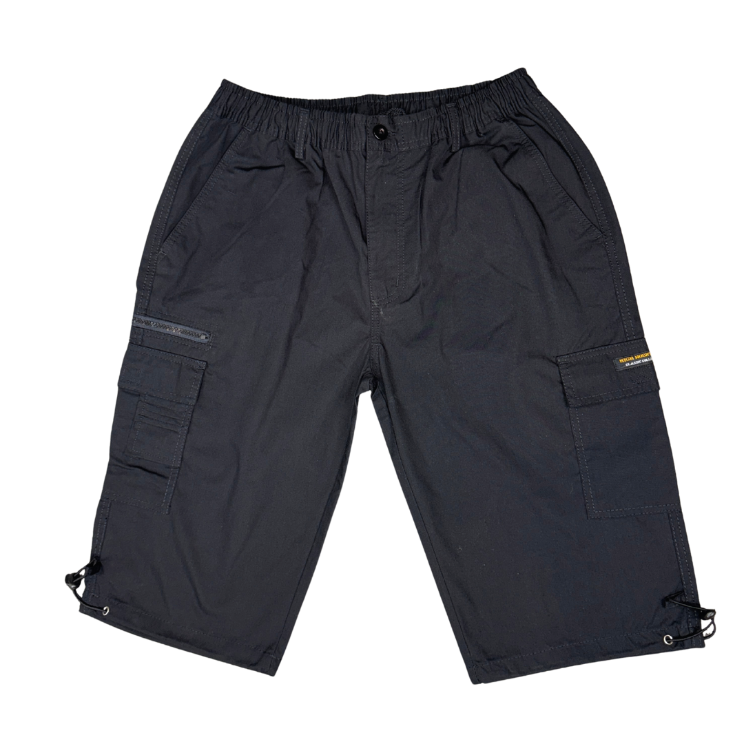 Men’s 3/4 Cargo Shorts – Knee-Length Utility Shorts with Pockets & Drawstring Hem