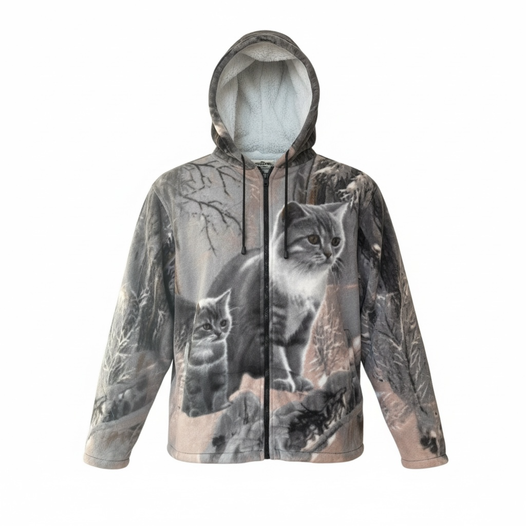 Cats in Snowy Forest Sherpa Fleece Hoodie