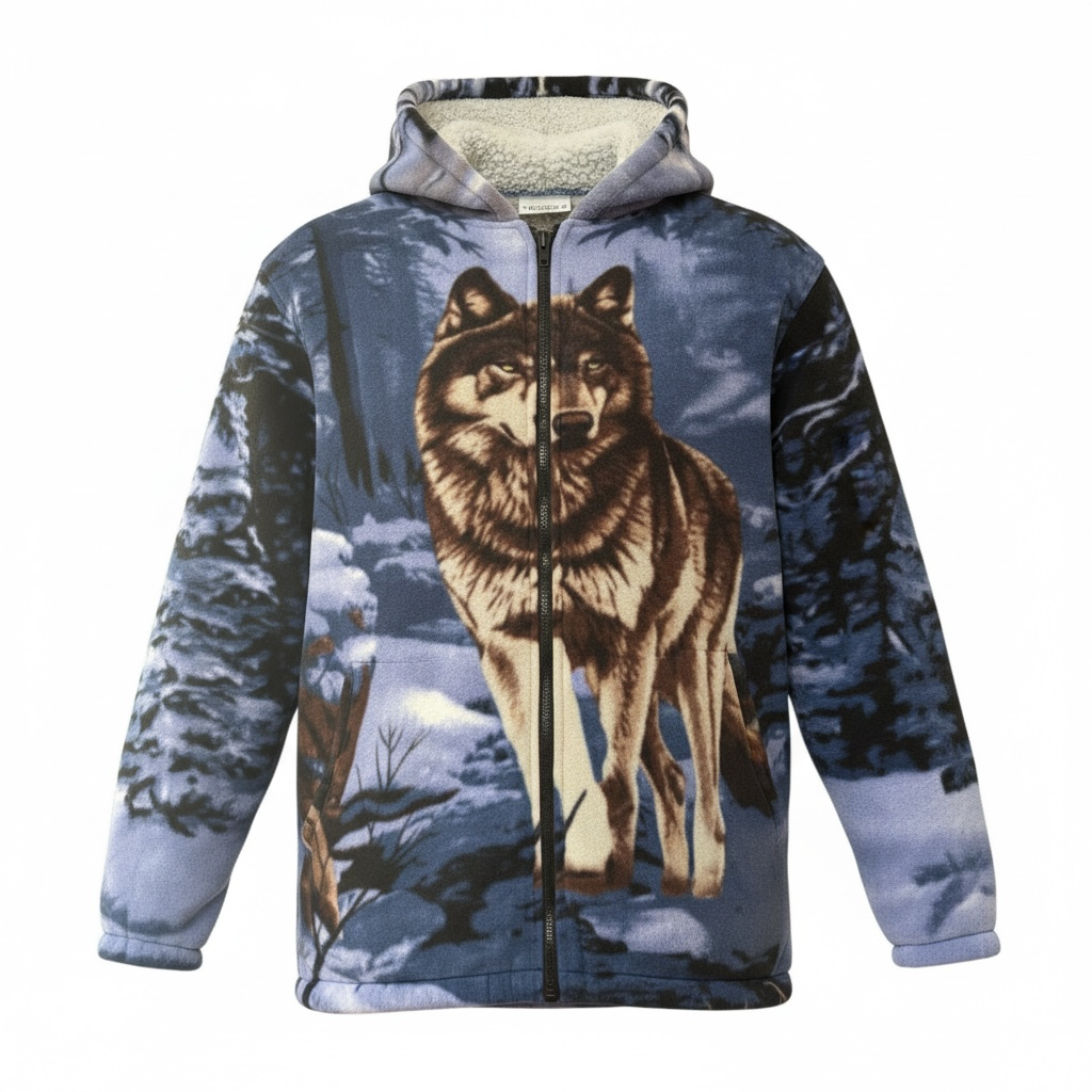 Blue Winter Wolf Sherpa Fleece Hoodie