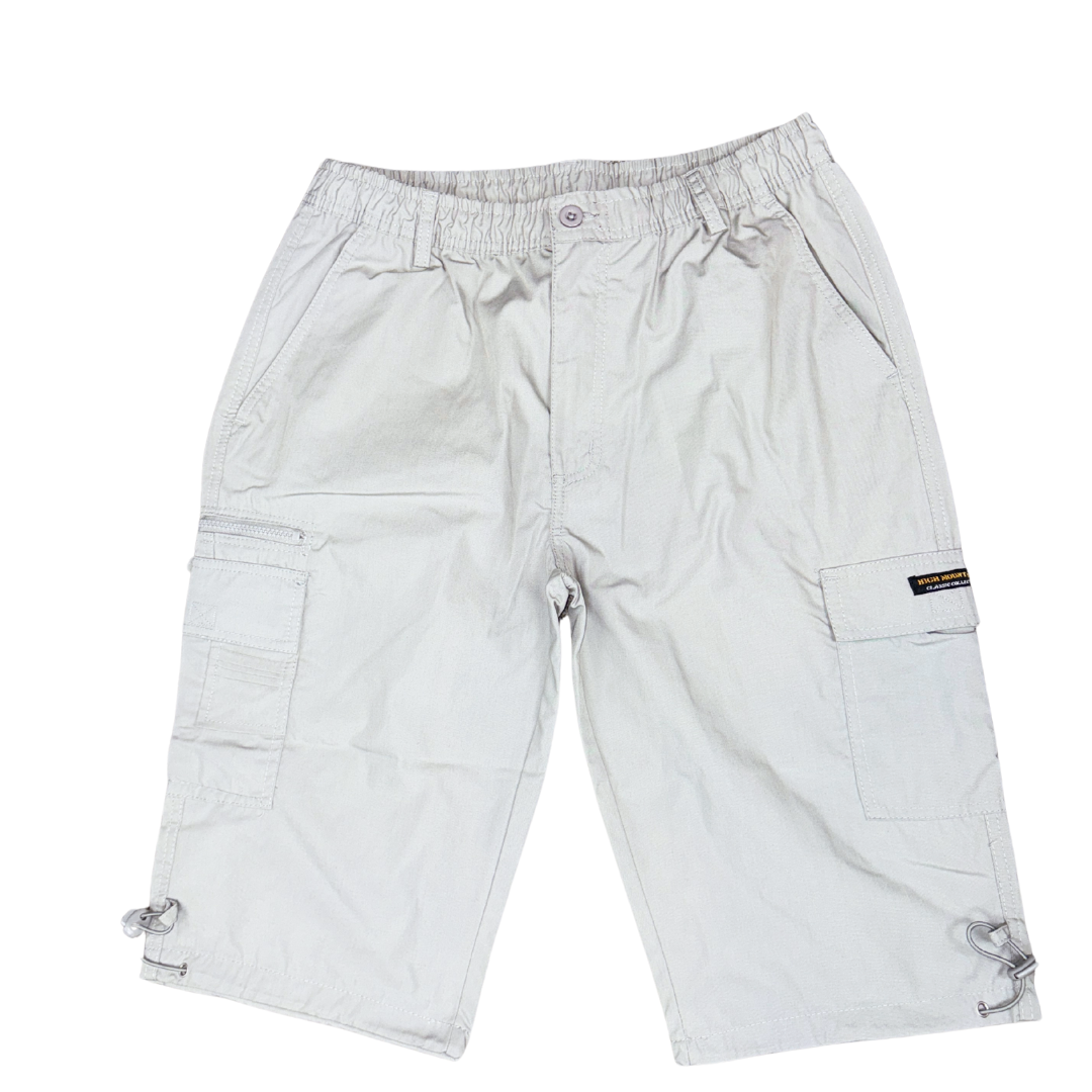 Men’s 3/4 Cargo Shorts – Knee-Length Utility Shorts with Pockets & Drawstring Hem