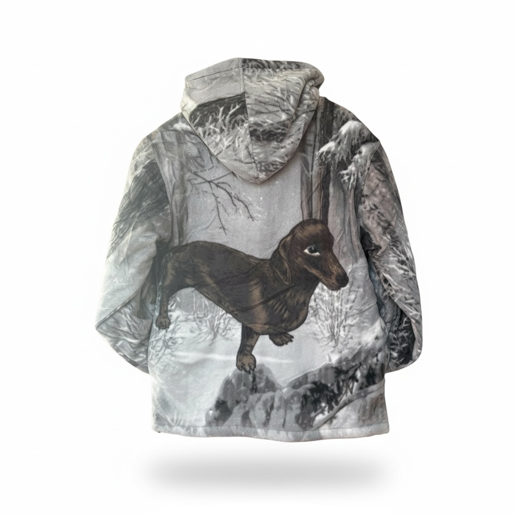 Dachshund Winter Forest Fleece Zip Hoodie