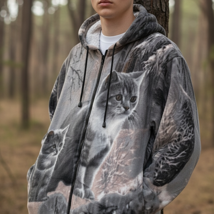 Cats in Snowy Forest Sherpa Fleece Hoodie