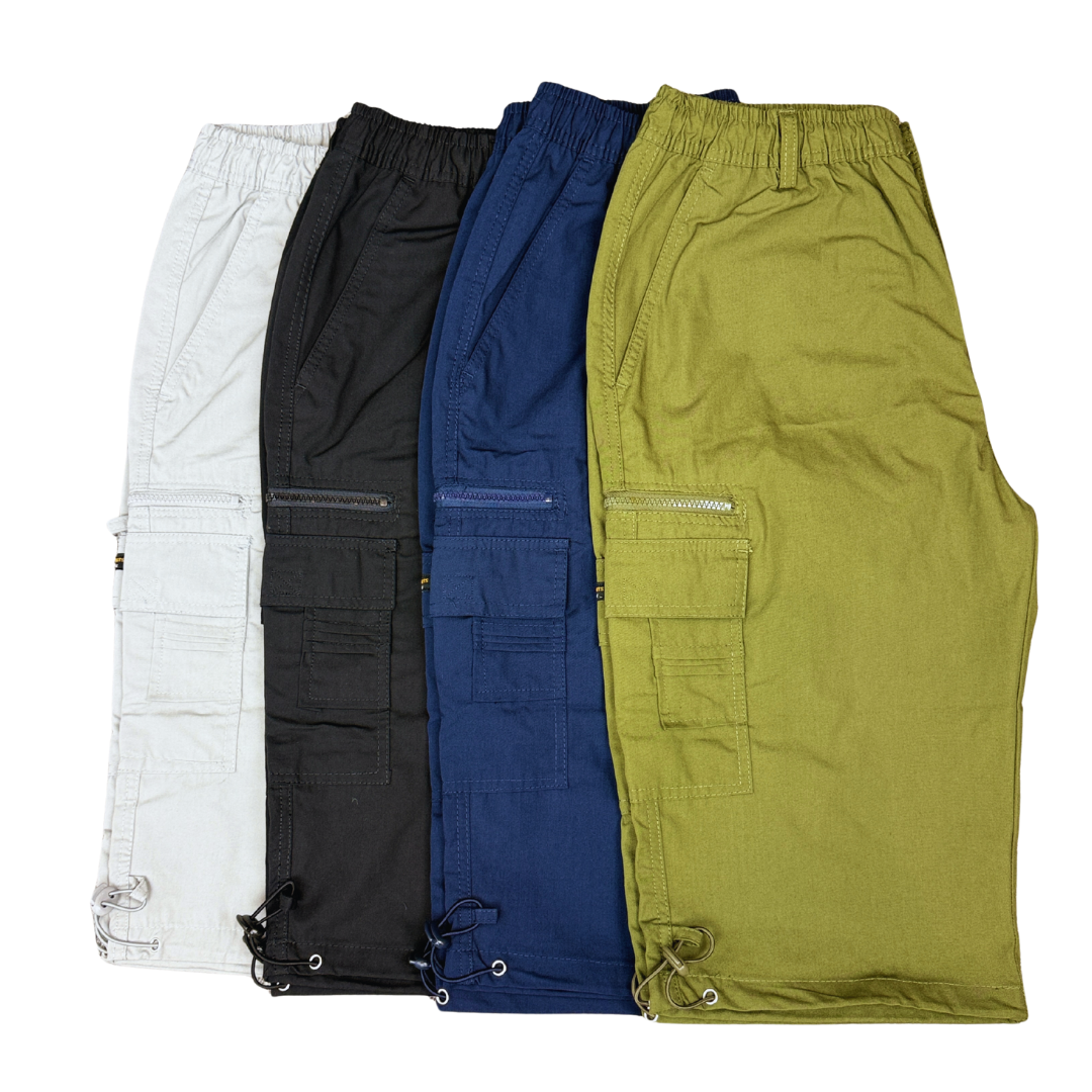 Men’s 3/4 Cargo Shorts – Knee-Length Utility Shorts with Pockets & Drawstring Hem