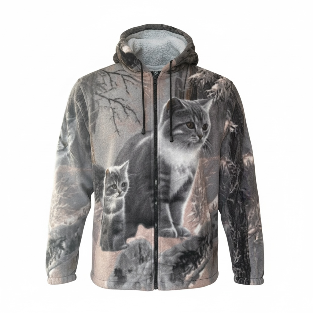 Cats in Snowy Forest Sherpa Fleece Hoodie