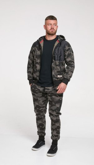 GRENDON-D555 AOP Camo Full Zip Through Hoody With Ripstop Trim
