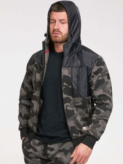 GRENDON-D555 AOP Camo Full Zip Through Hoody With Ripstop Trim