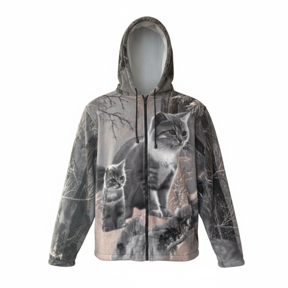 Cats in Snowy Forest Sherpa Fleece Hoodie