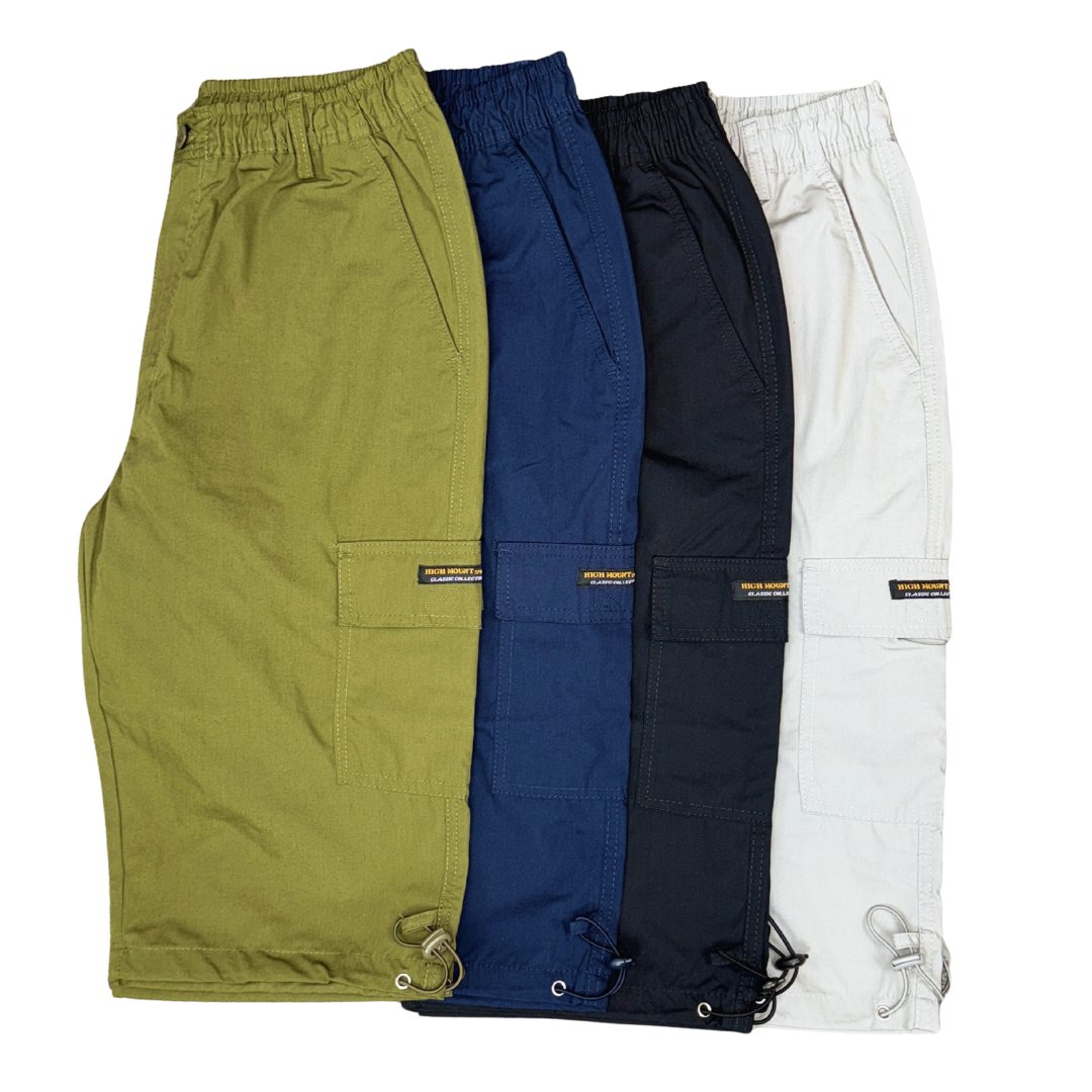 Men’s 3/4 Cargo Shorts – Knee-Length Utility Shorts with Pockets & Drawstring Hem