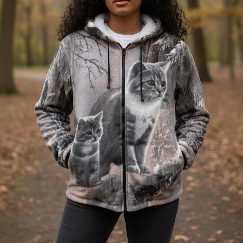 Cats in Snowy Forest Sherpa Fleece Hoodie