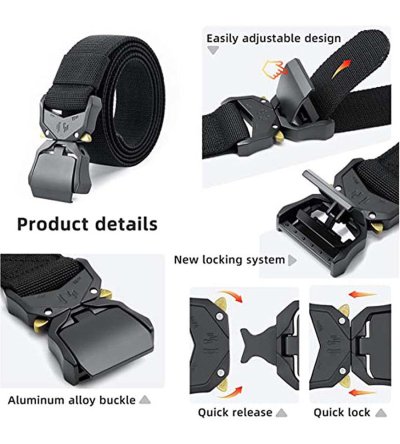 DALE 1-D555 Black Tactical Stretch Webbing Belt With Heavy Duty Quick Release Buckle