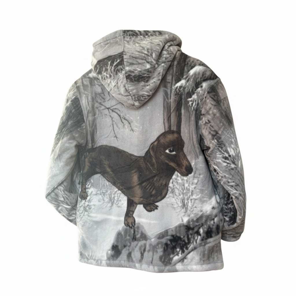 Dachshund Winter Forest Fleece Zip Hoodie