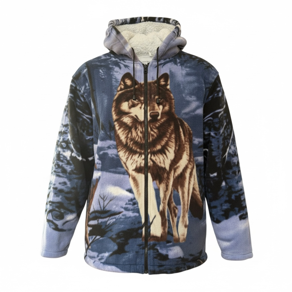 Blue Winter Wolf Sherpa Fleece Hoodie