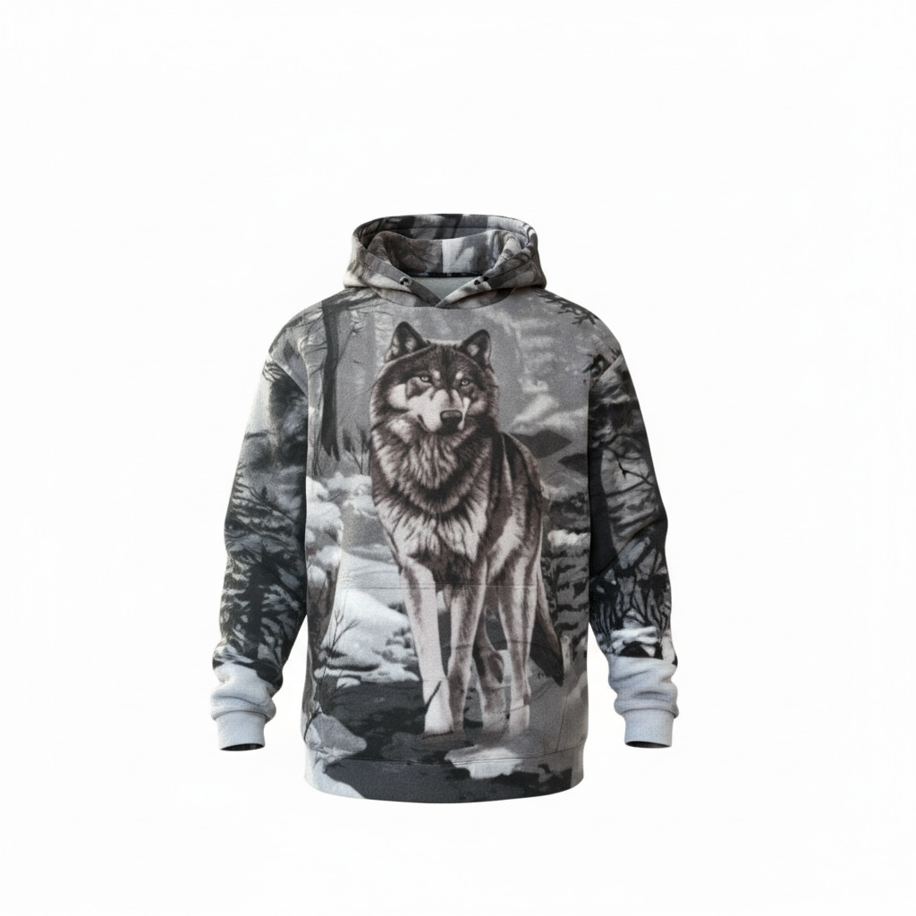 Monochrome Wolf Sherpa Fleece Zip Hoodie