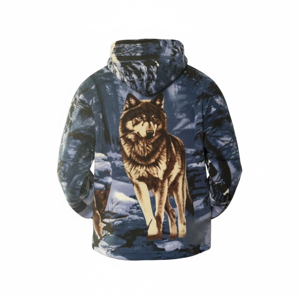 Blue Winter Wolf Sherpa Fleece Hoodie