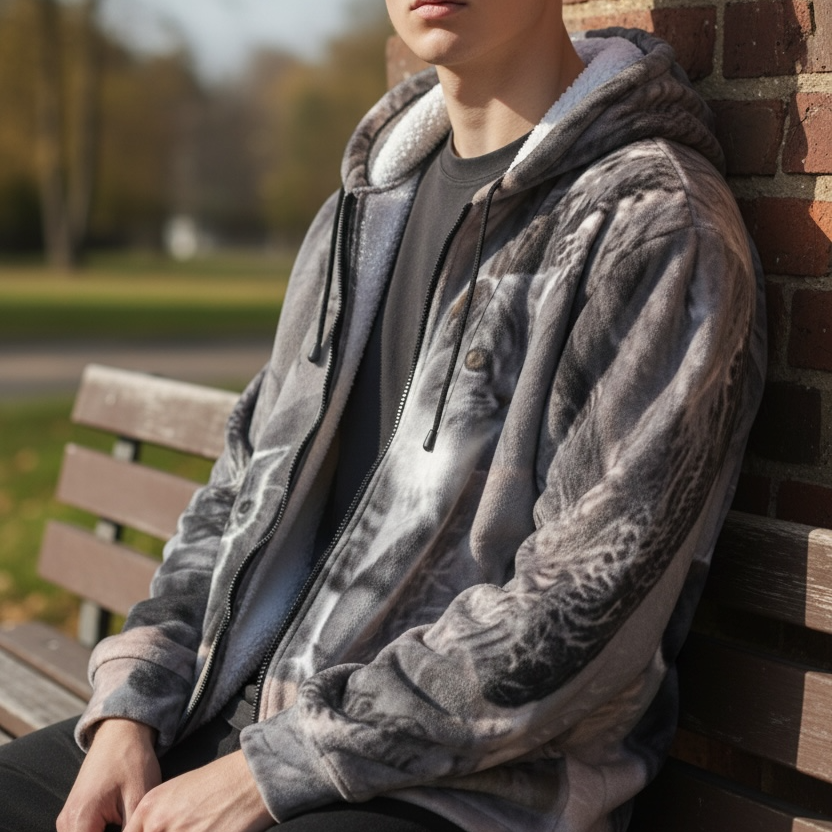 Cats in Snowy Forest Sherpa Fleece Hoodie