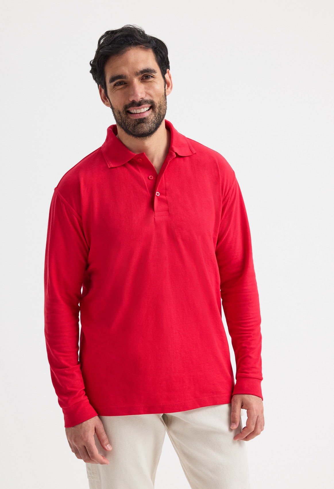 Men’s Long Sleeve Polo Shirt – 50/50 Poly Cotton, Knitted Collar & Plain Cuffs