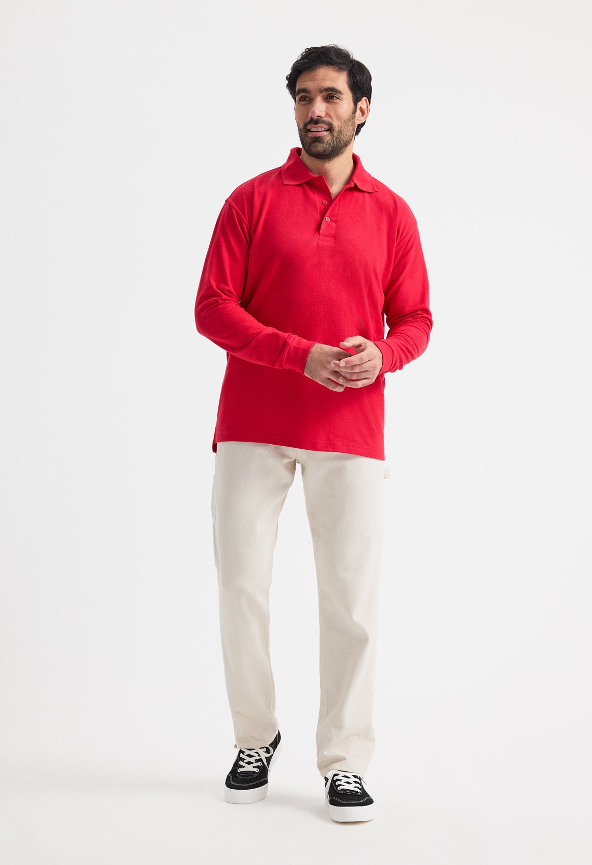 Men’s Long Sleeve Polo Shirt – 50/50 Poly Cotton, Knitted Collar & Plain Cuffs