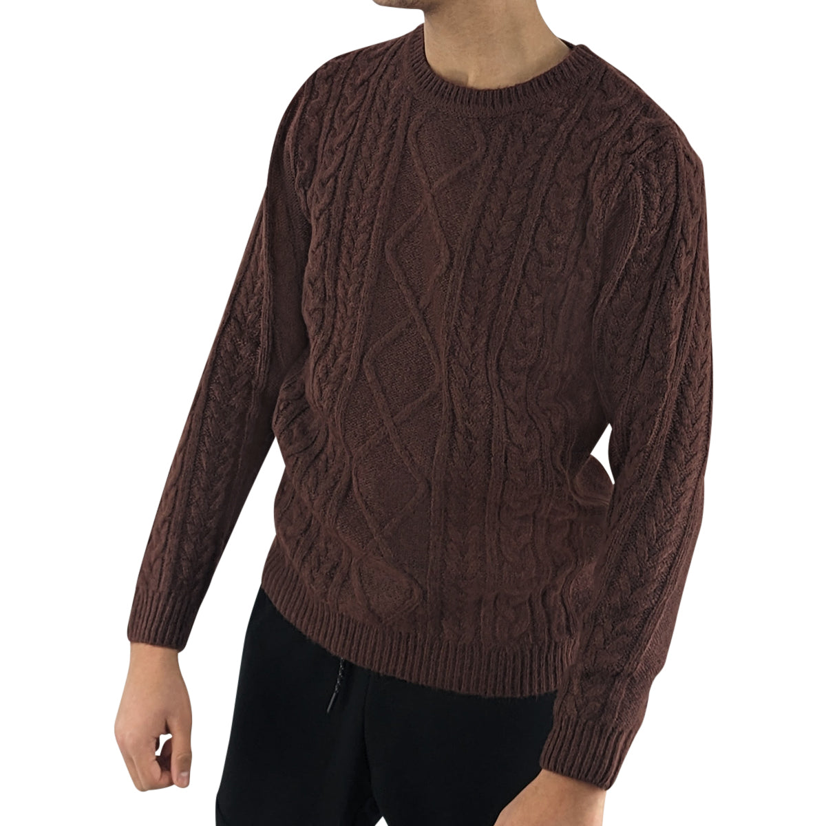 ONZIZO Men's Cable Knit Ajra Jumper - Crew Neck Pullover