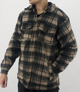Male Padded-Shirts Quilted Fleece Lumberjack Shirt Top Coats Jackets