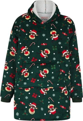 Unisex Kid's and Adults Oversized Christmas Fleece Lined Hoodie Blanket