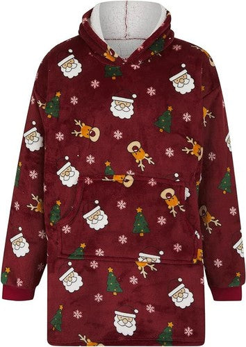 Unisex Kid's and Adults Oversized Christmas Fleece Lined Hoodie Blanket