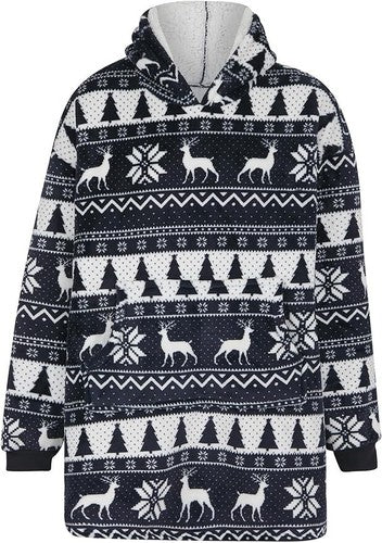 Unisex Kid's and Adults Oversized Christmas Fleece Lined Hoodie Blanket