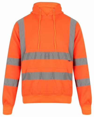 Hi Vis High Visibility Sweatshirt Pull Over Hooded Jumper Fleece Workwear Hoodie