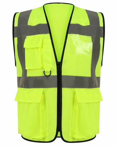 HI VIZ VIS Zip UP Vest Waistcoat with Multi Pockets Phone and ID Pockets