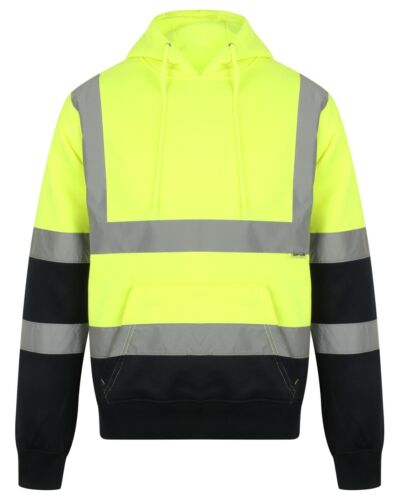 Hi Vis High Visibility Sweatshirt Pull Over Hooded Jumper Fleece Workwear Hoodie