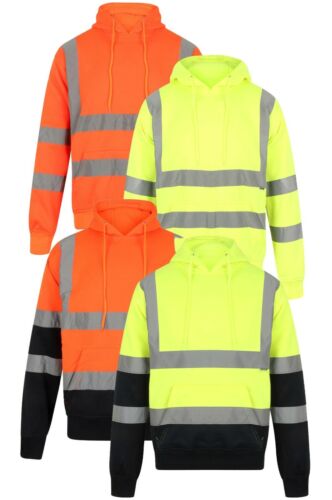Hi Vis High Visibility Sweatshirt Pull Over Hooded Jumper Fleece Workwear Hoodie