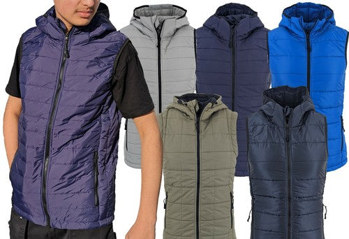 Men's Sleeveless HOODED GILET Bodywarmer Puffer Straight-lined quilted Gilet